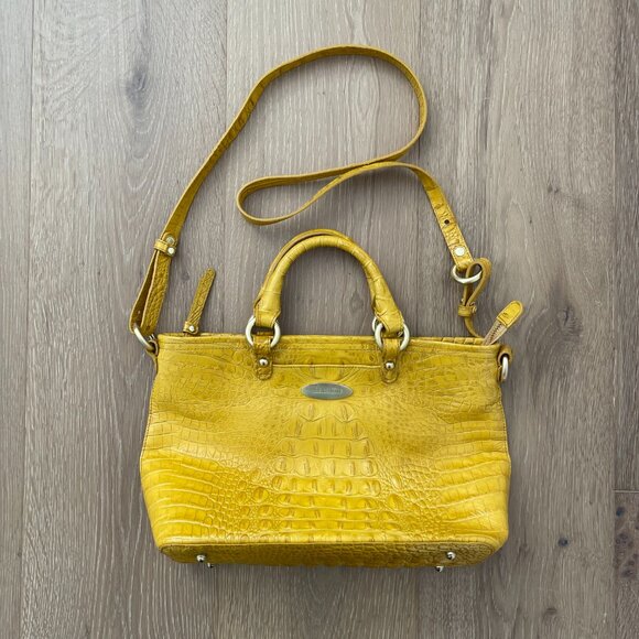 Vintage Brahmin Handbag Purse Crossbody Yellow Mini Arlo Leather Croc Gold - Picture 4 of 14